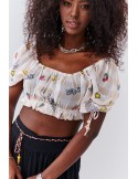 Top de vara in carouri cu maneci scurte, bej deschis 02050 - Magazin online - Boutique